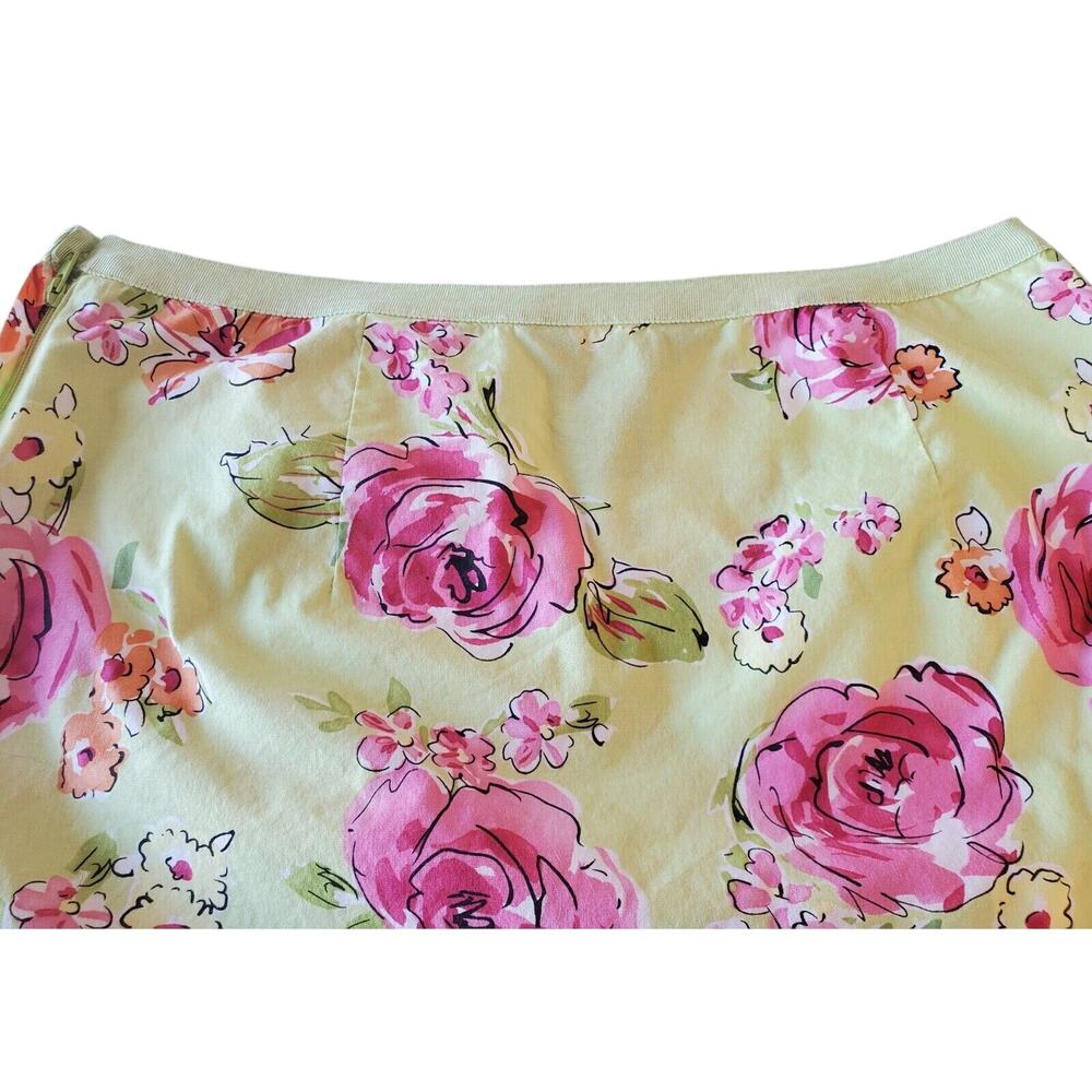 VAN HEUSEN Women 6 Skirt Tropical Floral Waist 26" Lime Green & Pink Lightweight - Picture 2 of 6